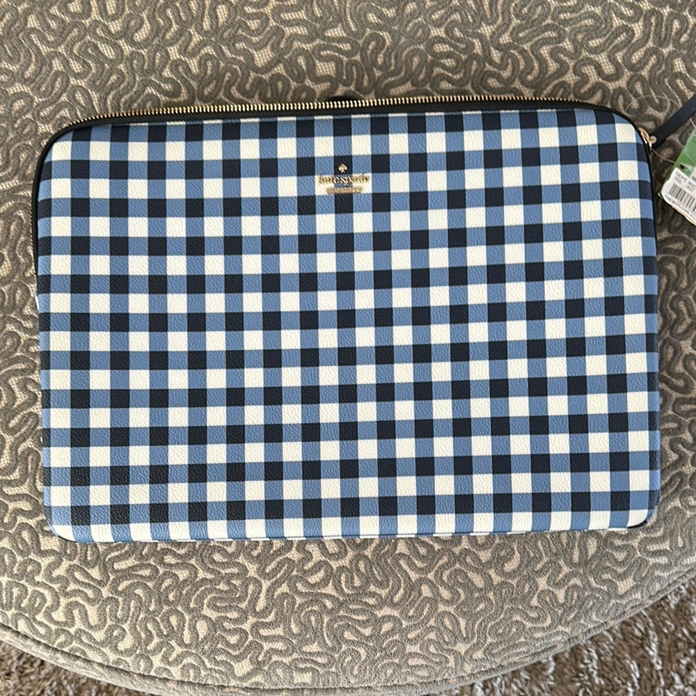 Laptop sleeve. Kate Spade Blue and White Checkered Laptop Sleeve.